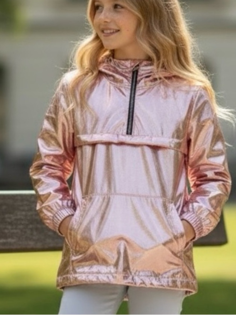 More Than Magic Metallic Pink Rose Gold Pullover Hoodie Jacket size M 7/8 girls